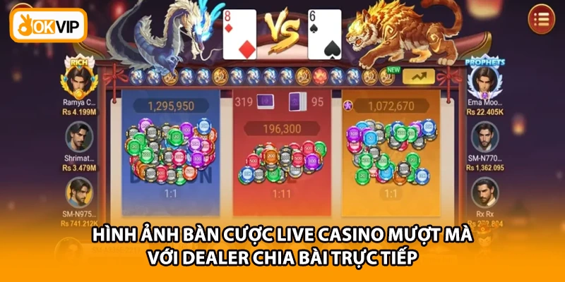 Hình ảnh bàn cược Live Casino mượt mà với Dealer chia bài trực tiếp
